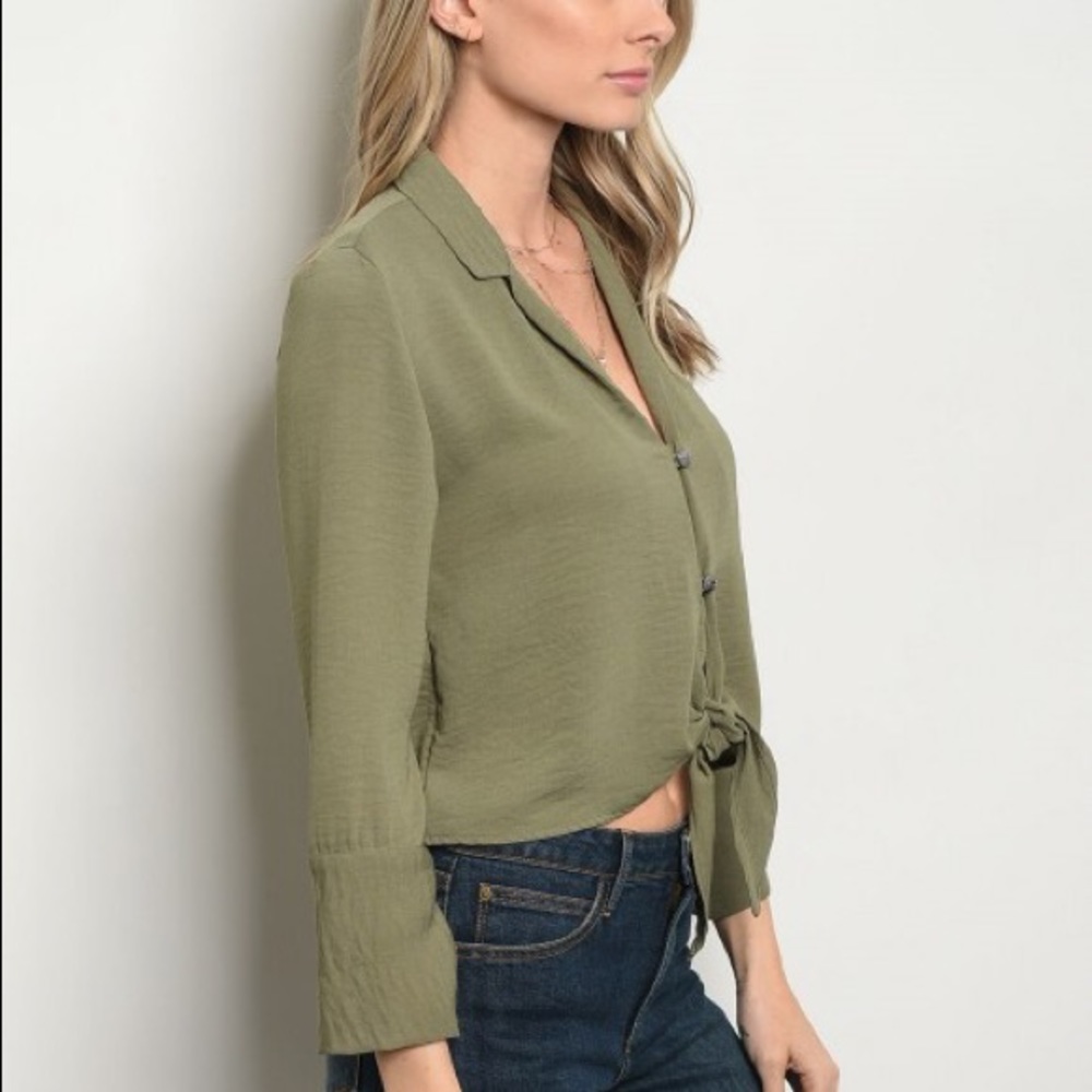  Olive Tie Up Top - Picture 2 of 5